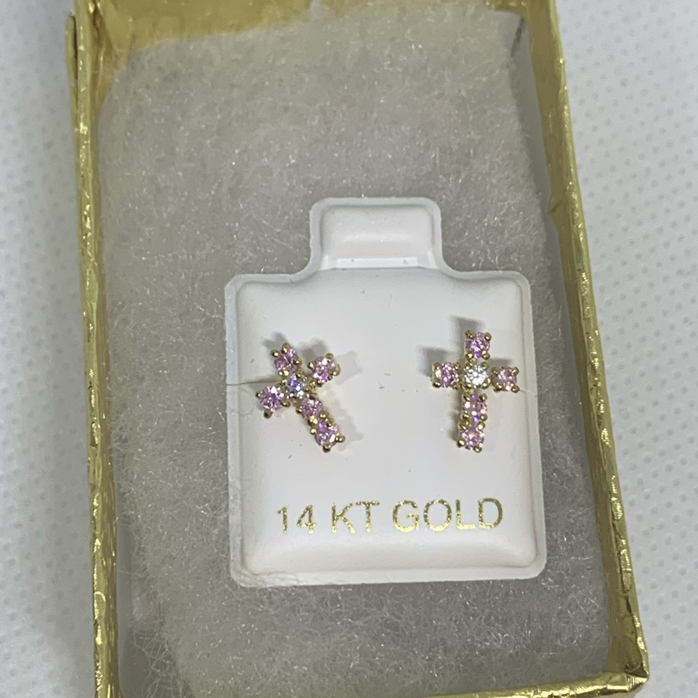 💥SALE💥 14k Gold Cross Earrings with stones ✨🌟 - Picture 7 of 7